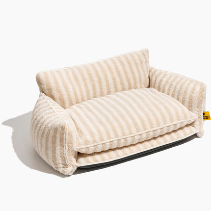 Trendy Striped Faux Lambswool Double Layer Dog & Cat Sofa Bed