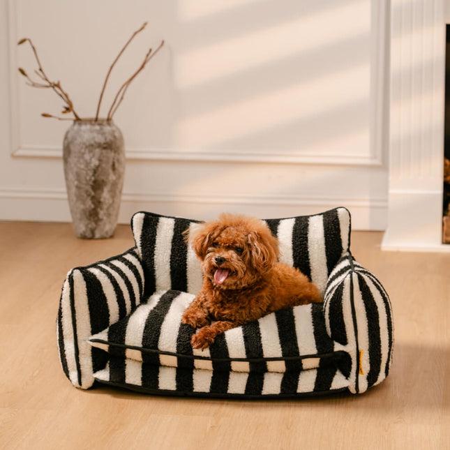 Trendy Striped Faux Lambswool Double Layer Dog & Cat Sofa Bed