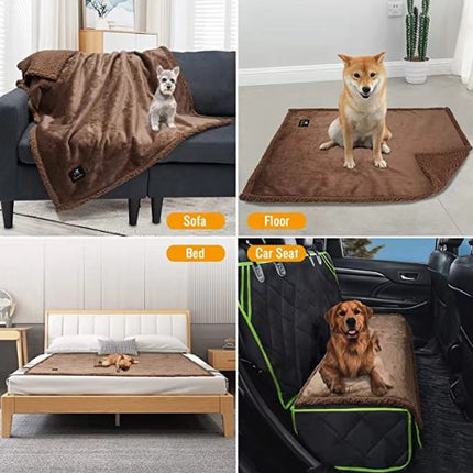 Waterproof Pet Blanket Liquid Pee Proof Dog Blanket for Sofa Bed Couch, Reversible Sherpa Fleece Furniture Protector Cover