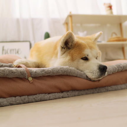 Luxurious Retro Faux Leather Deep Sleep Dog Bed with Pillow