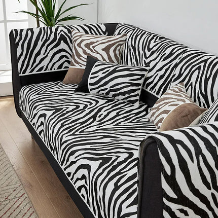 Wild Zebra Print Chenille Furniture Protector Couch Cover