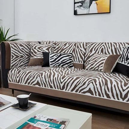 Wild Zebra Print Chenille Furniture Protector Couch Cover