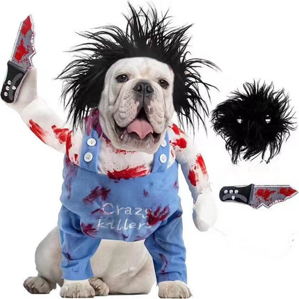 Deadly Doll Holding a Knife Halloween Costume for Dogs