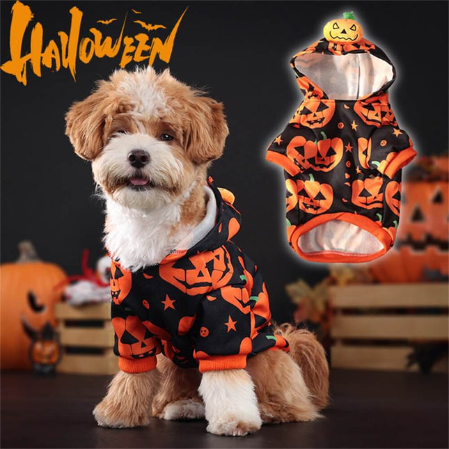 Halloween Pumpkin Print Hooded Sweatshirt for Pets