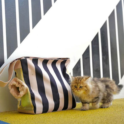 Striped Large Space Breathable Outing Cat Carrier Bag