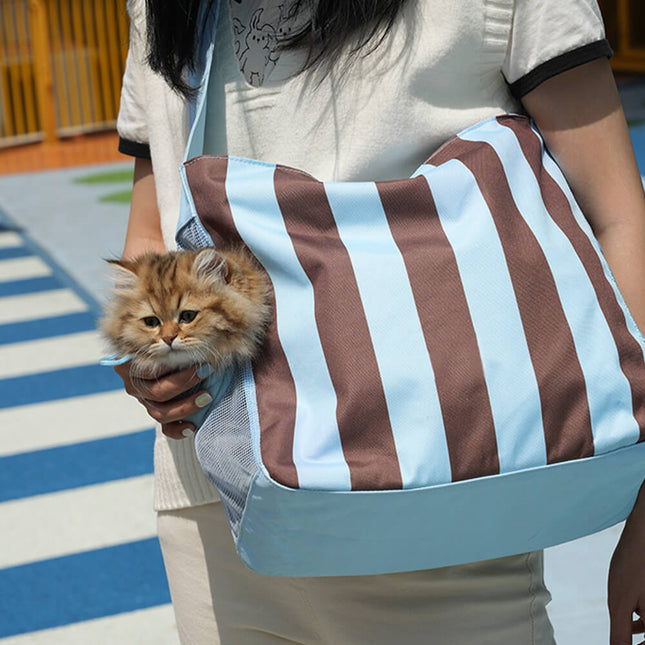 Striped Large Space Breathable Outing Cat Carrier Bag